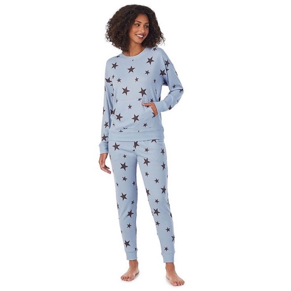 Cuddl Duds Pajama Set Sz Large Blue Star Print Sweatshirt Joggers